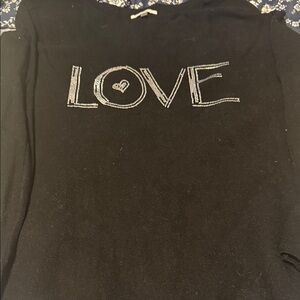 Black Crewneck Sweater with 'LOVE' Rhinestone Detail